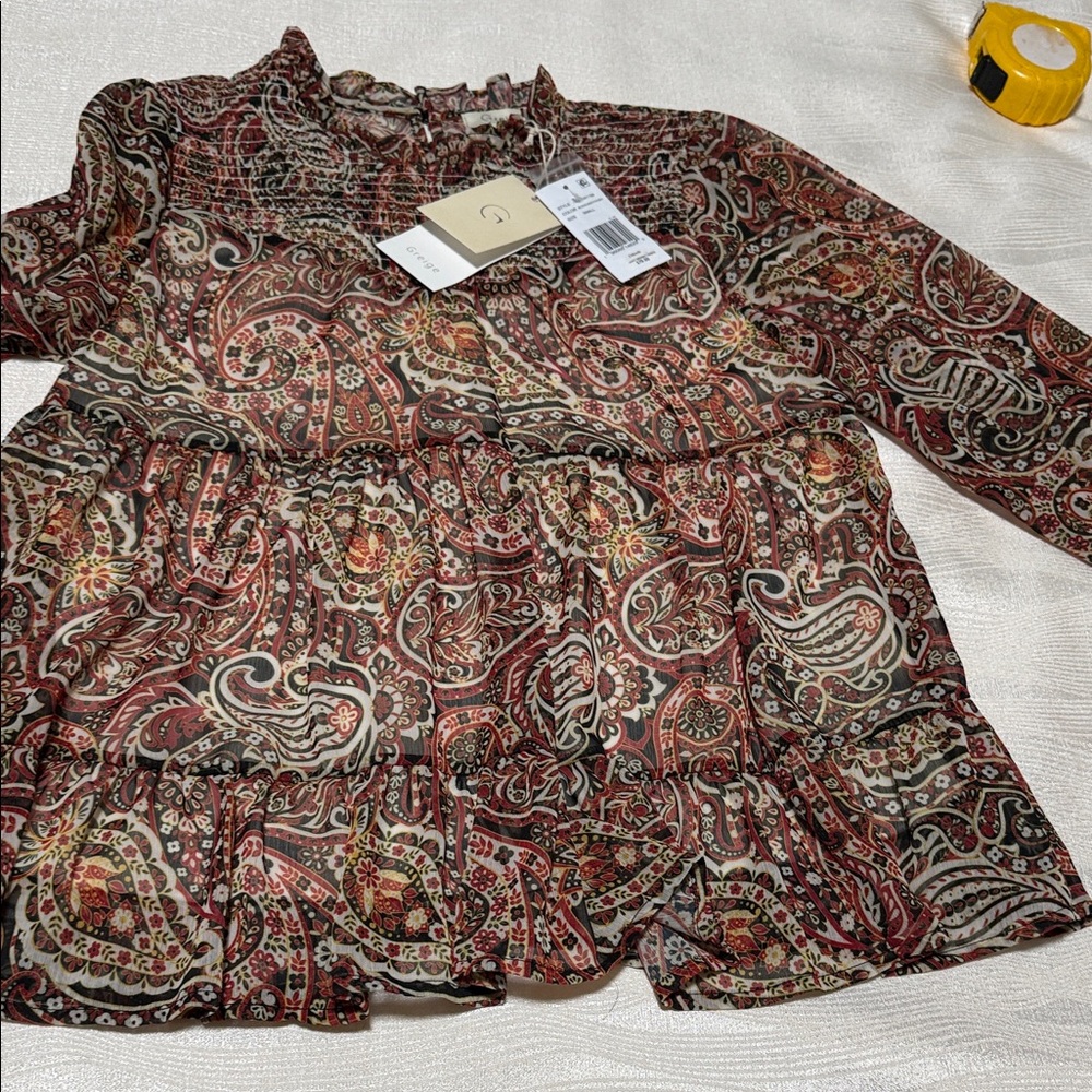 Greige Multicolor Paisley Blouse - Picture 9 of 15